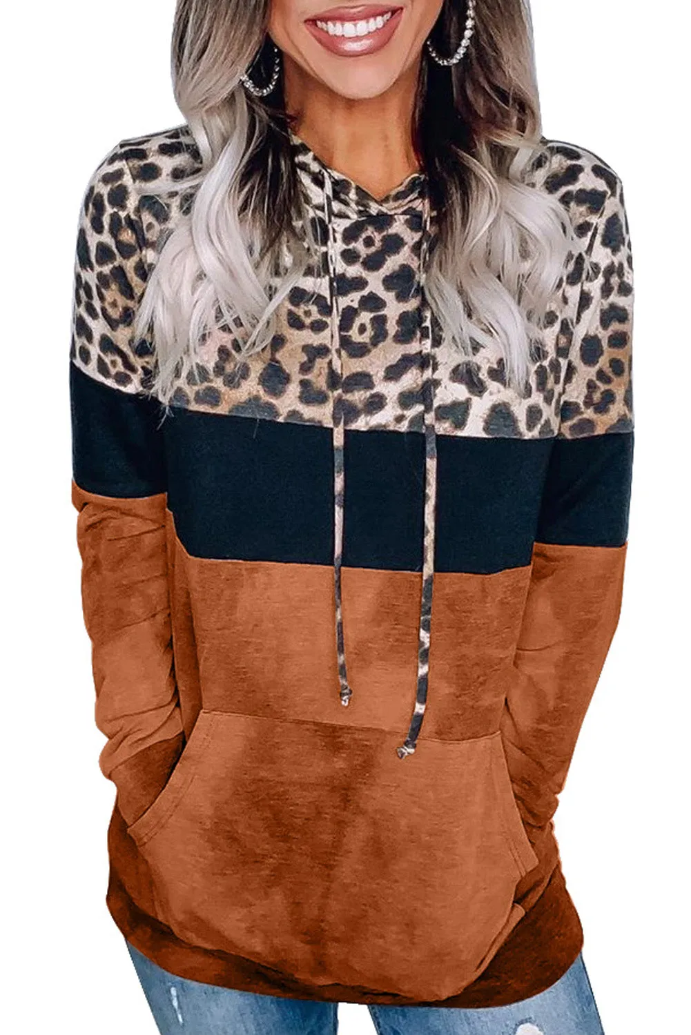 Leopard Tie Dye Colorblock Hoodie