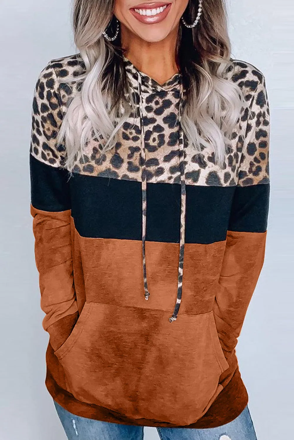 Leopard Tie Dye Colorblock Hoodie