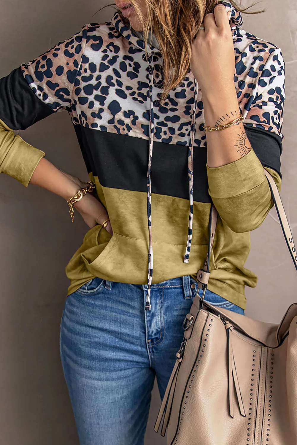 Leopard Tie Dye Colorblock Hoodie