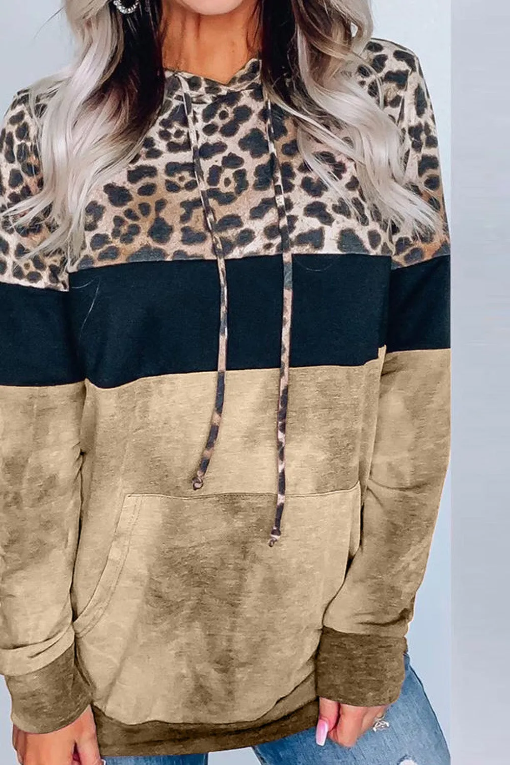 Leopard Tie Dye Colorblock Hoodie
