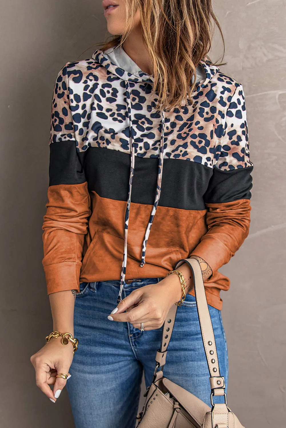 Leopard Tie Dye Colorblock Hoodie