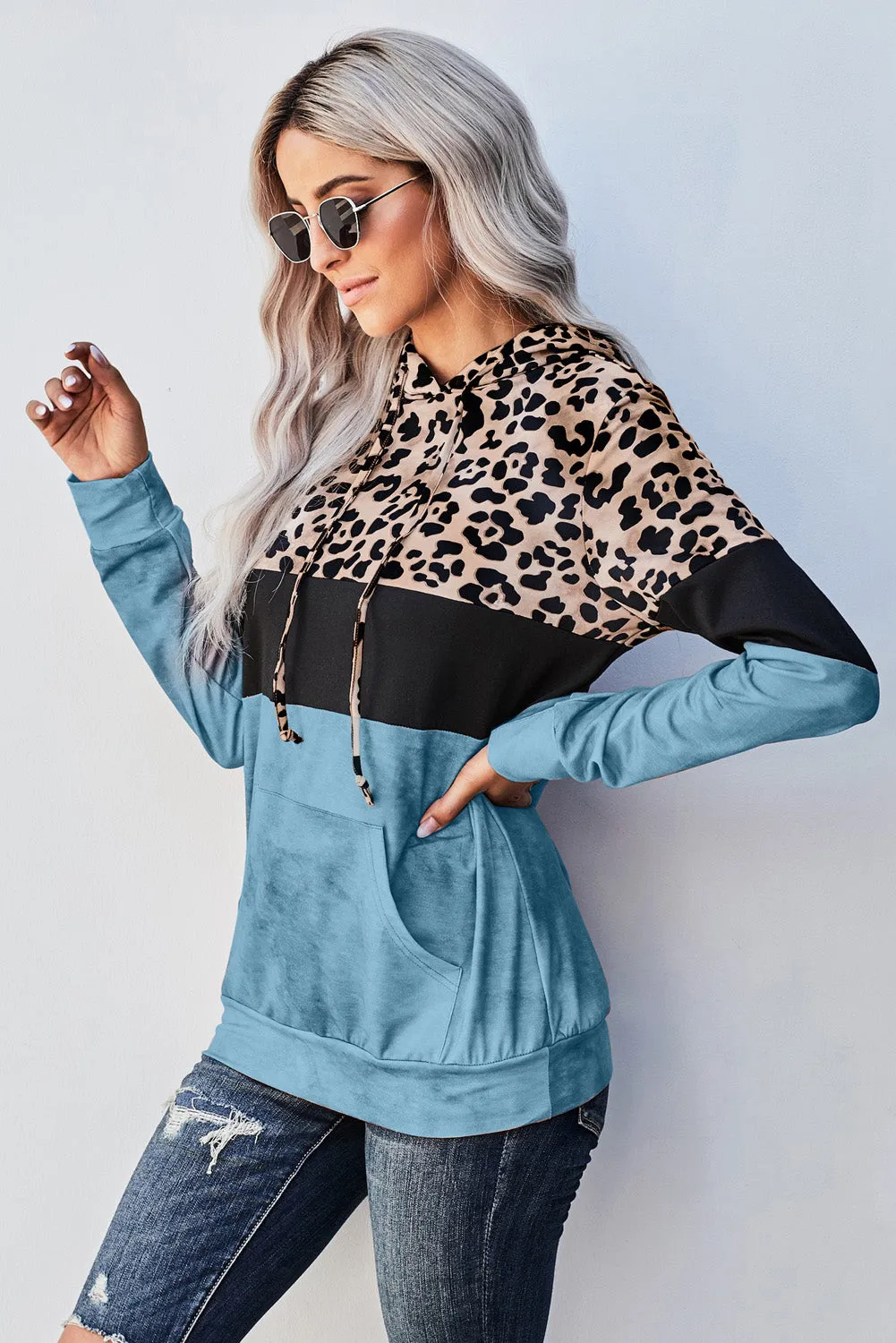 Leopard Tie Dye Colorblock Hoodie