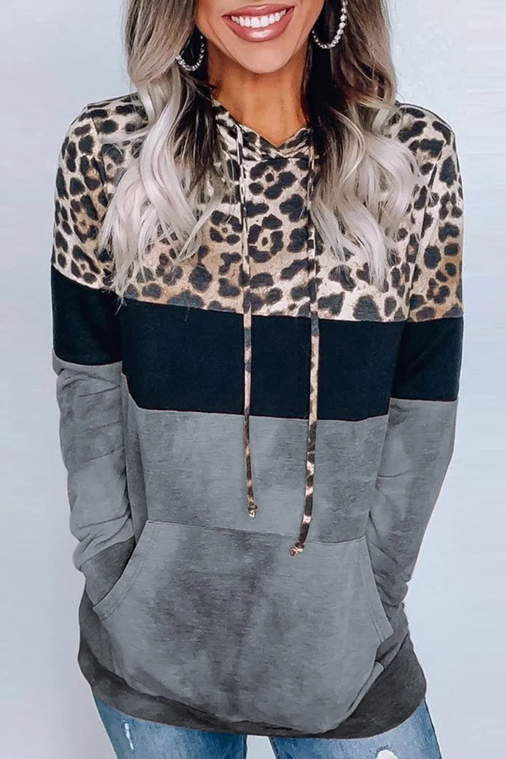 Leopard Tie Dye Colorblock Hoodie