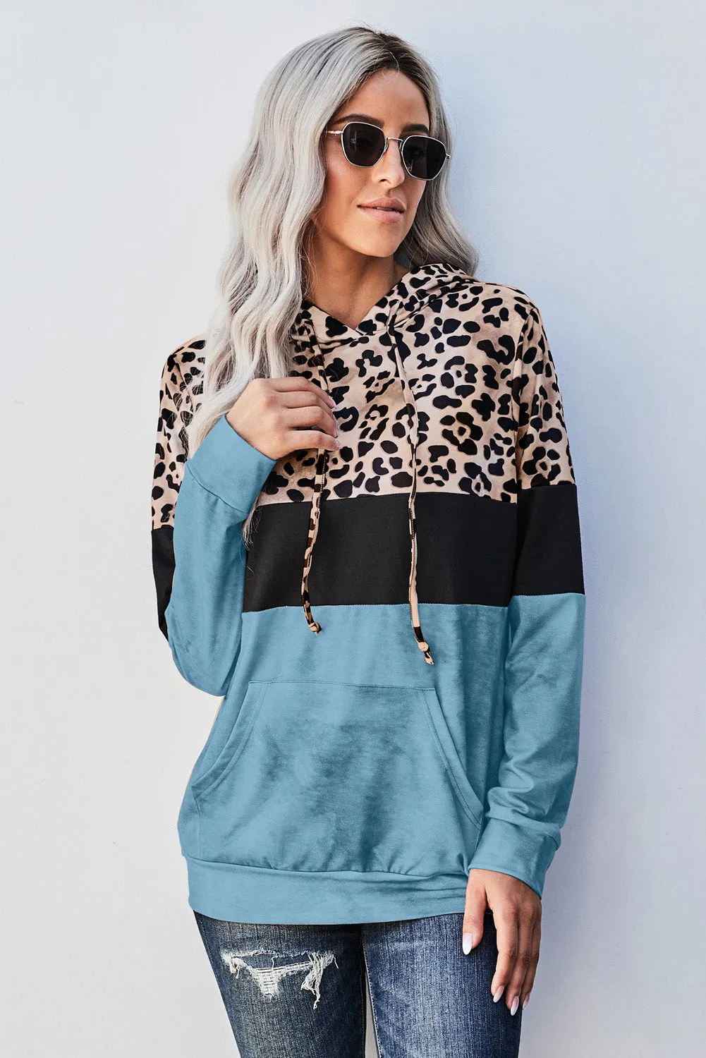 Leopard Tie Dye Colorblock Hoodie