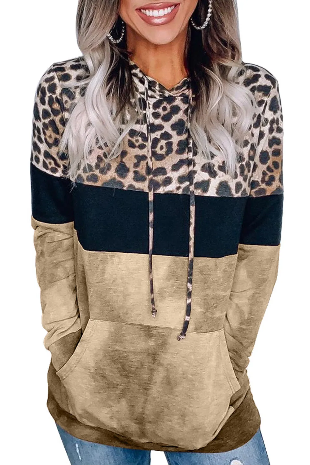 Leopard Tie Dye Colorblock Hoodie