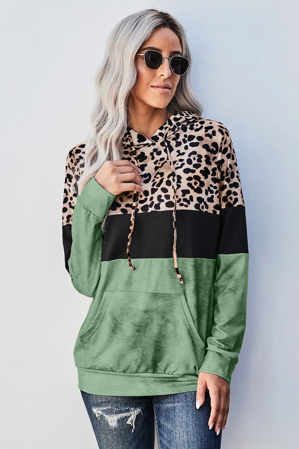 Leopard Tie Dye Colorblock Hoodie