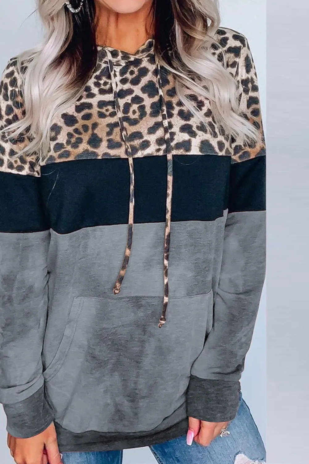 Leopard Tie Dye Colorblock Hoodie