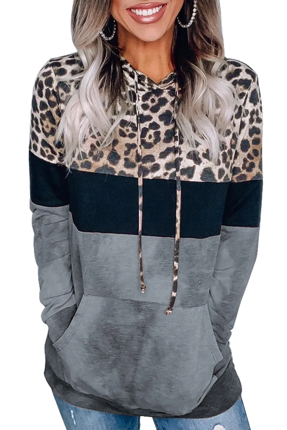 Leopard Tie Dye Colorblock Hoodie