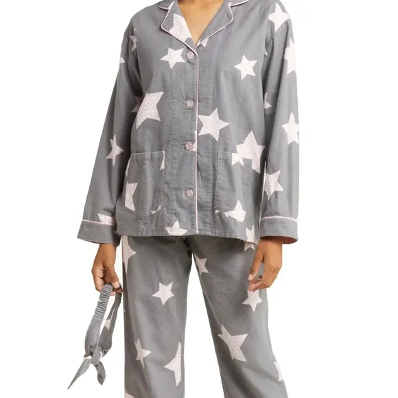 Long Sleeve Cotton Flannel Pajamas &amp; Headband SetPJ SALVAGE New
