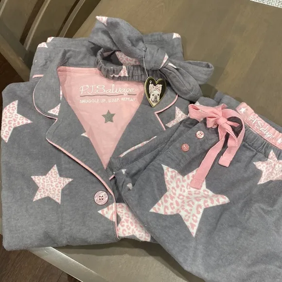 Long Sleeve Cotton Flannel Pajamas &amp; Headband SetPJ SALVAGE New