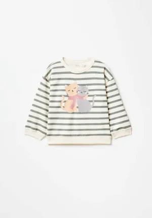 Long Sleeve Striped Flower Sweatshirt - Grey