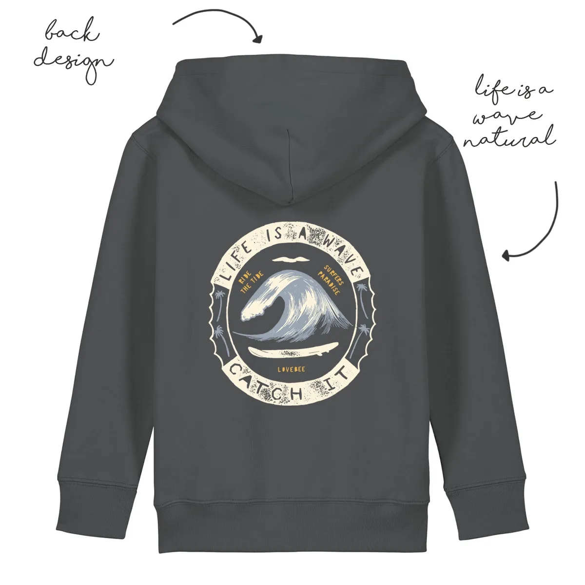 LoveBee Hoodie | Life Is A Wave | Dark Grey