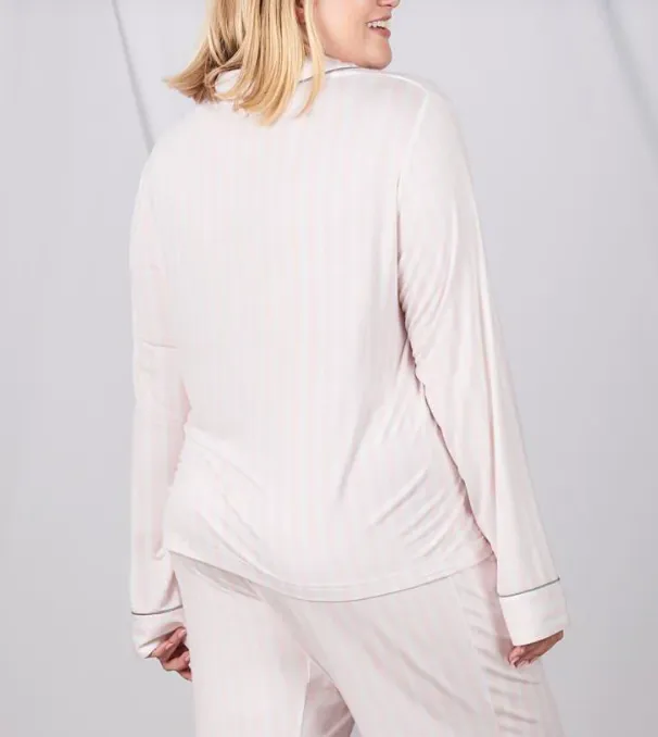 Lucy Long Sleeve Button-Up Top - Pink Stripe - FINAL SALE