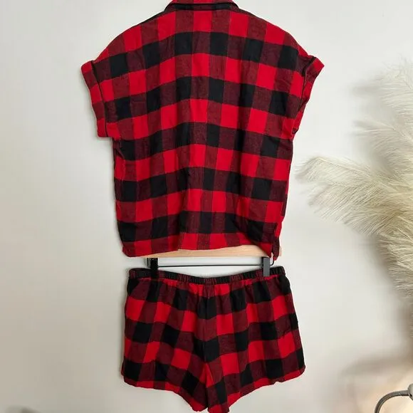 Madewell Flannel Bedtime Pajamas Red Buffalo Check