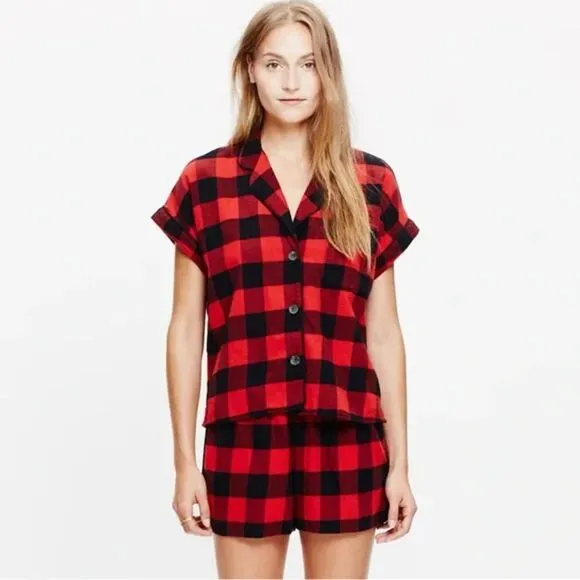 Madewell Flannel Bedtime Pajamas Red Buffalo Check