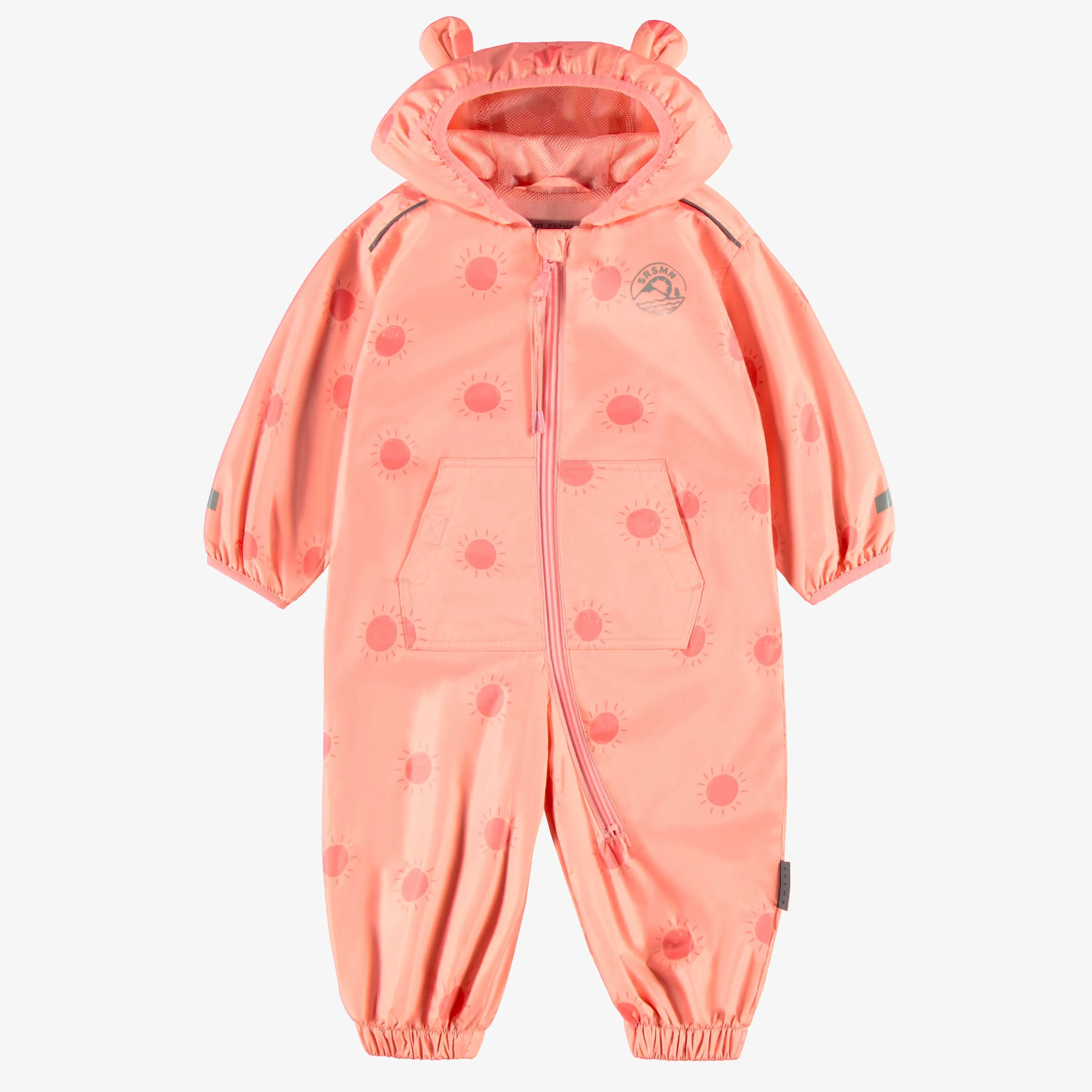 Manteau une pièce rose à motifs de soleils, bébé || Pink one-piece coat with sun all over print, baby