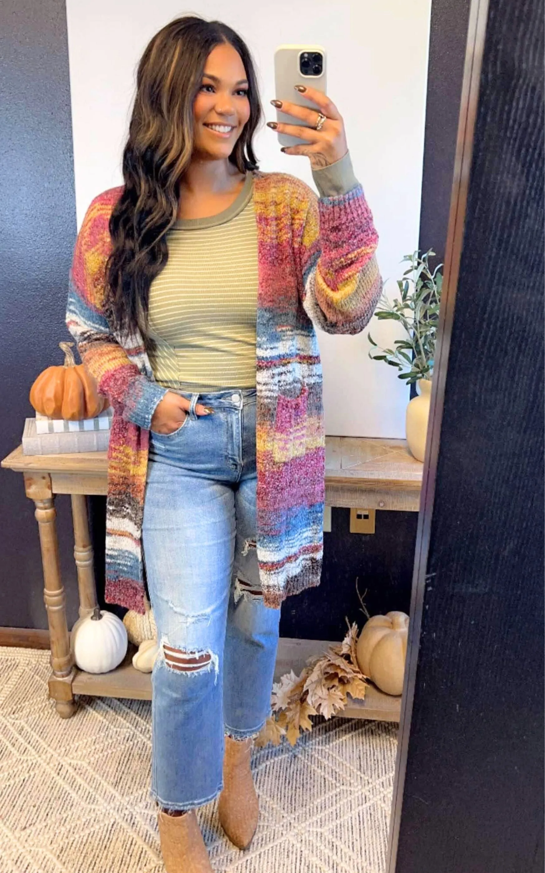 Marbled Knit Long Cardigan