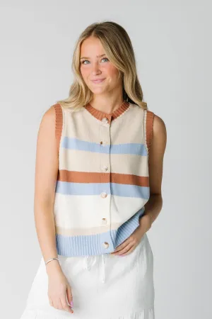 Margie Striped Button-Up Sweater Vest