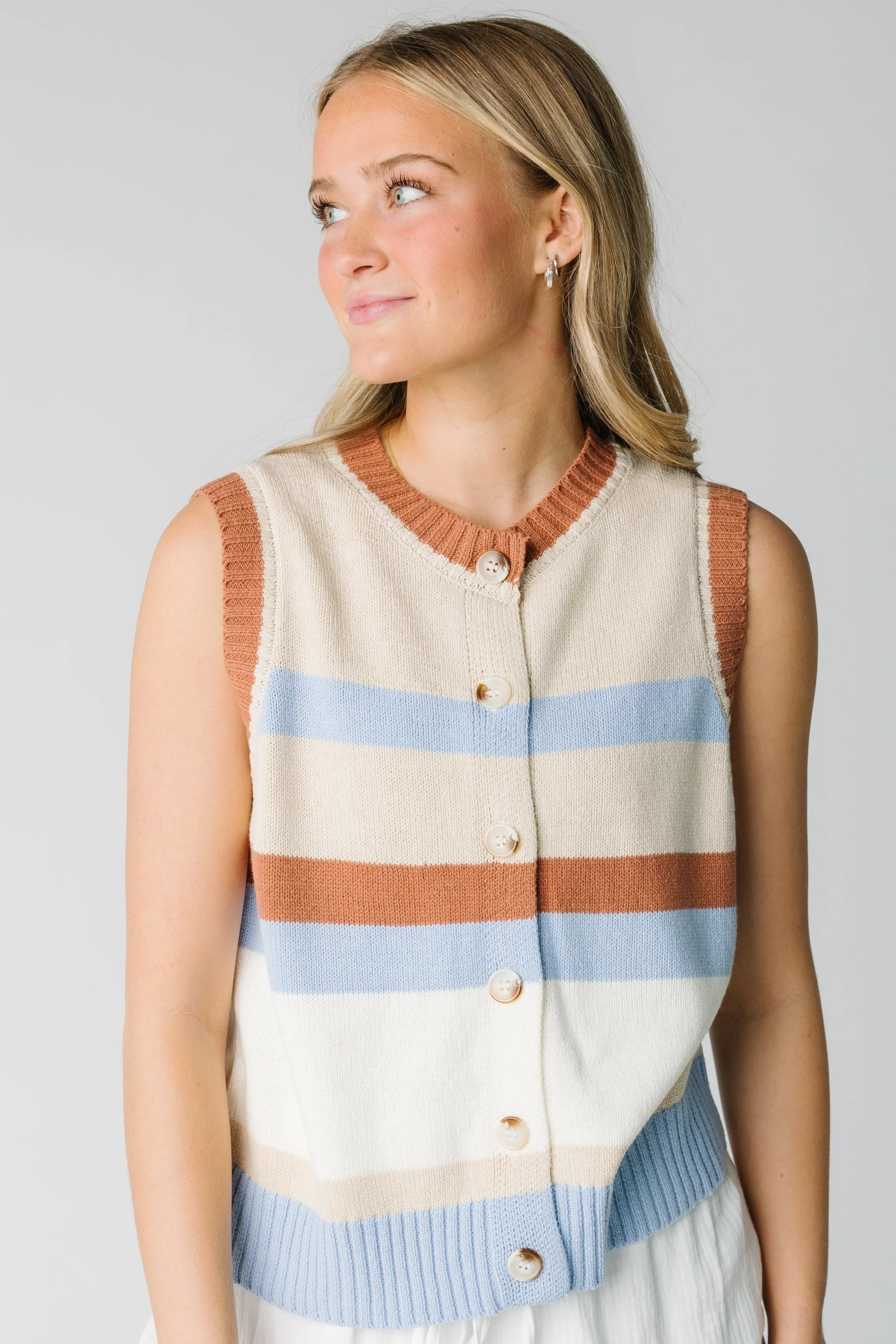 Margie Striped Button-Up Sweater Vest
