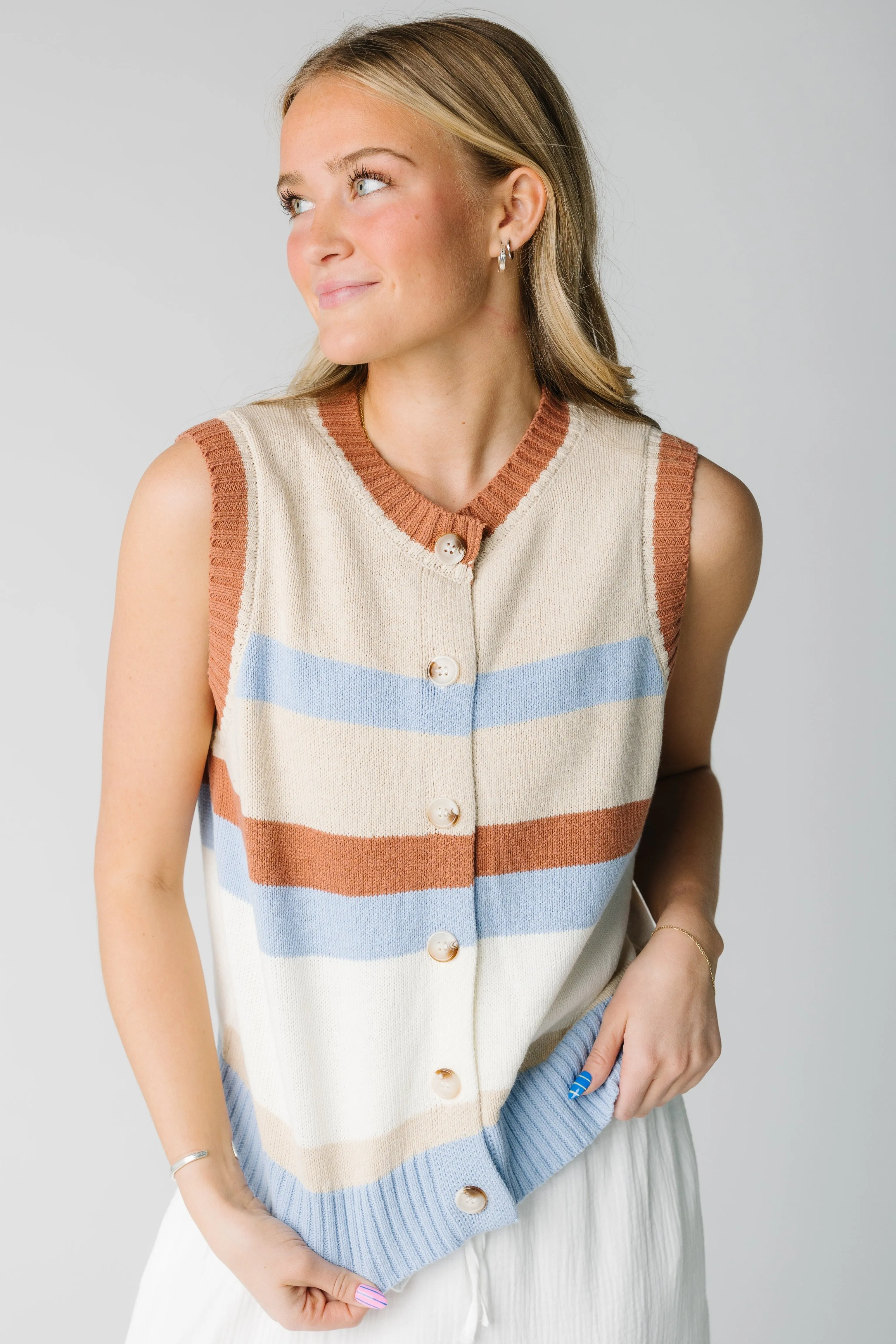 Margie Striped Button-Up Sweater Vest