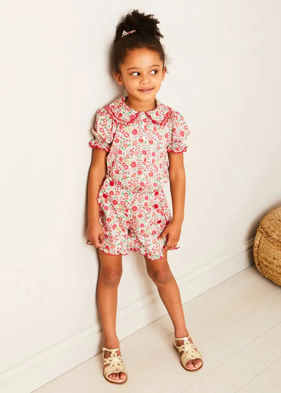 Margot Floral Short Sleeve Blouse in Red Made with Liberty Fabric