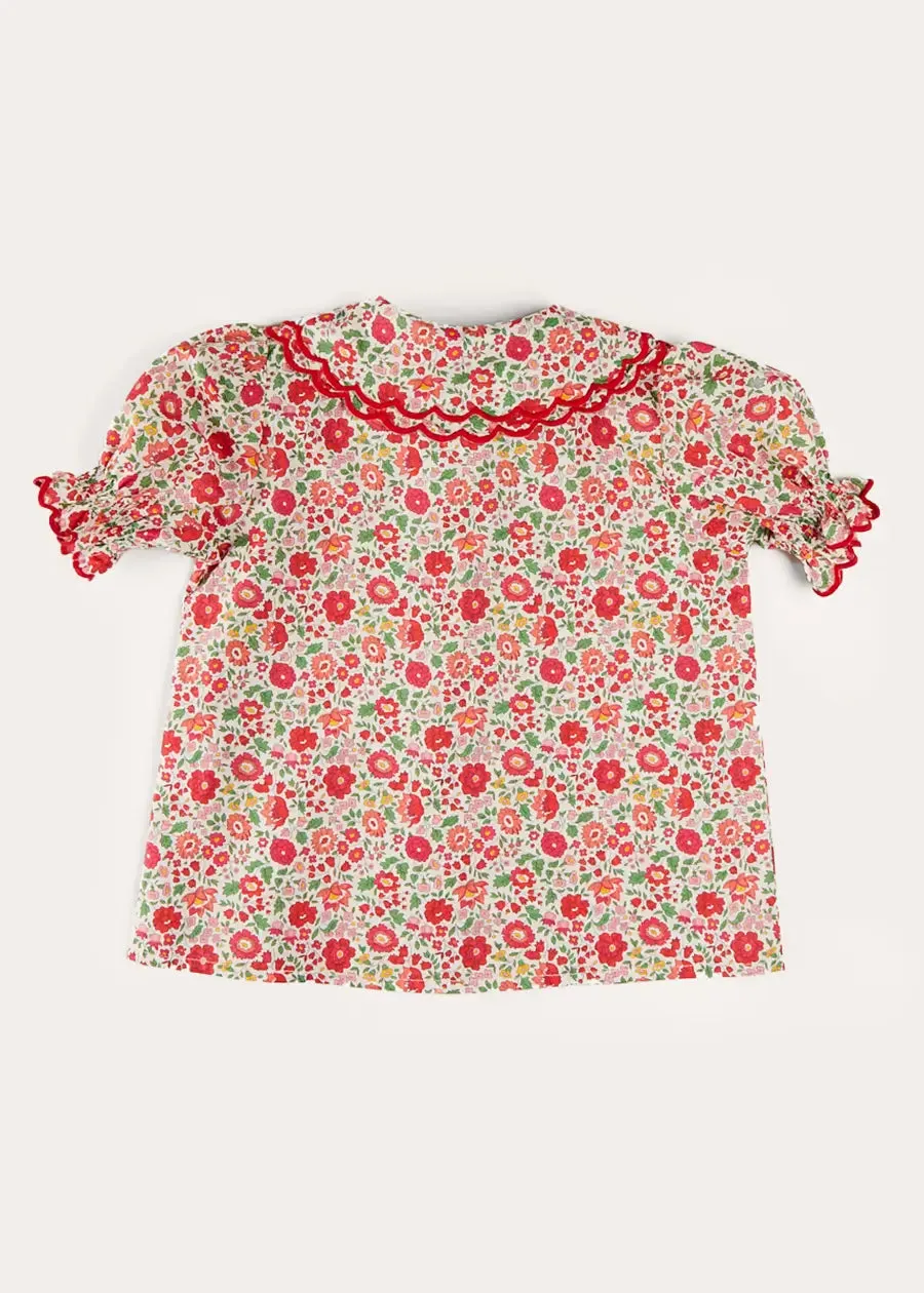 Margot Floral Short Sleeve Blouse in Red Made with Liberty Fabric