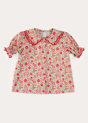 Margot Floral Short Sleeve Blouse in Red Made with Liberty Fabric