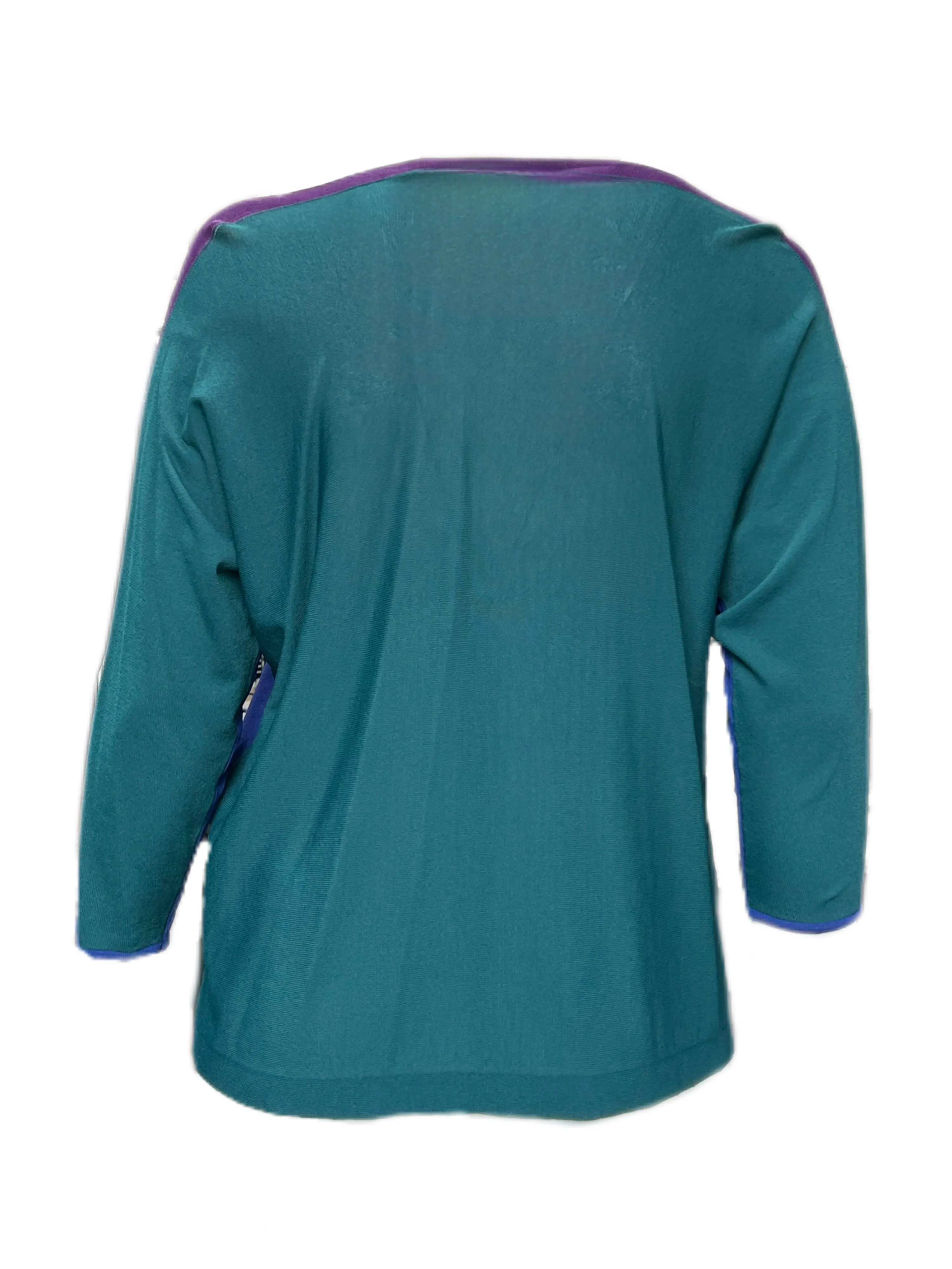 MARINA RINALDI Women's Blue/Purple/Green Aula Colorblock Sweater $330 NWT