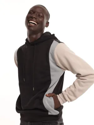 Men's Fashion Vertical Colorblock Hoody - Black