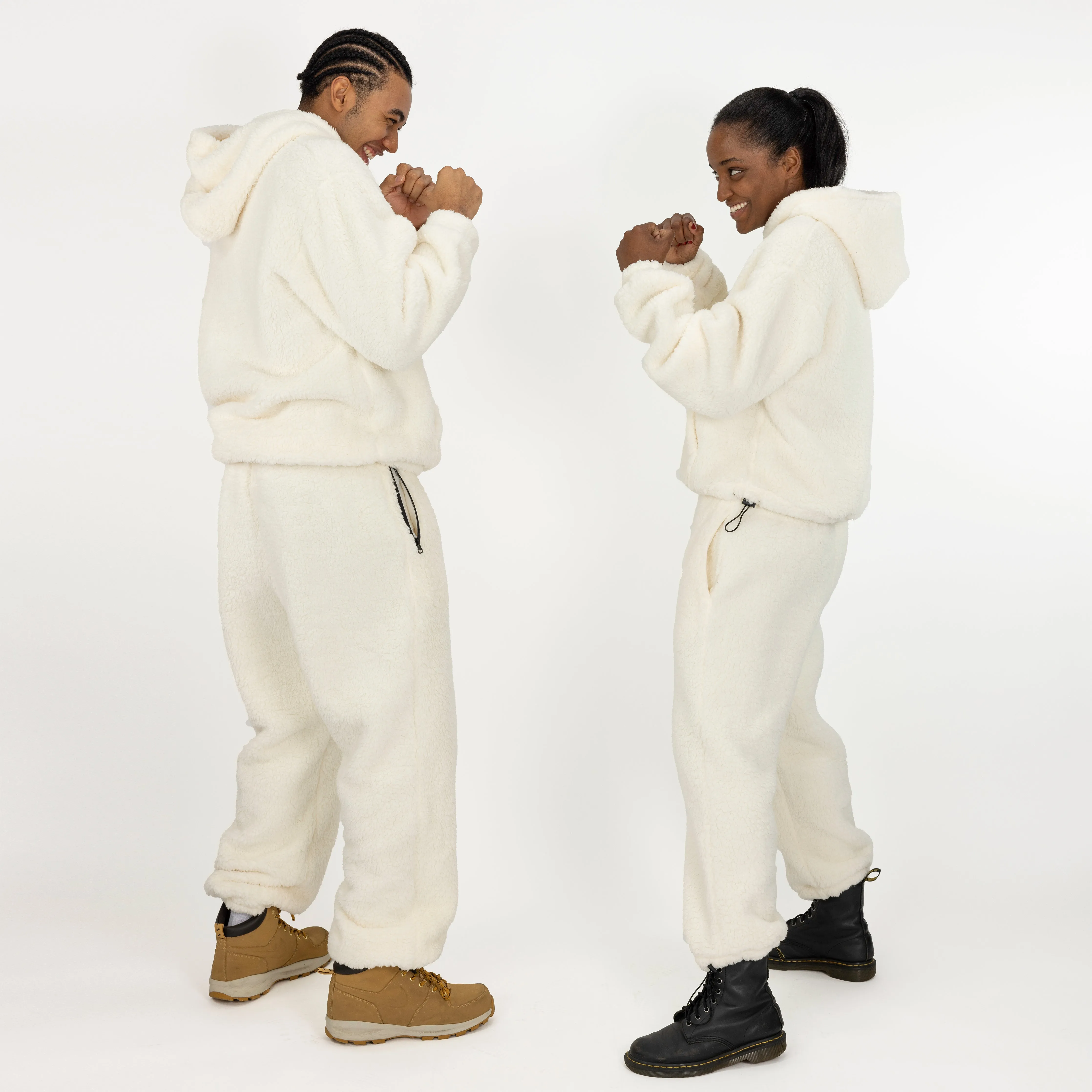 Mens Micro-poly Sherpa Fleece Hoodie - Egret