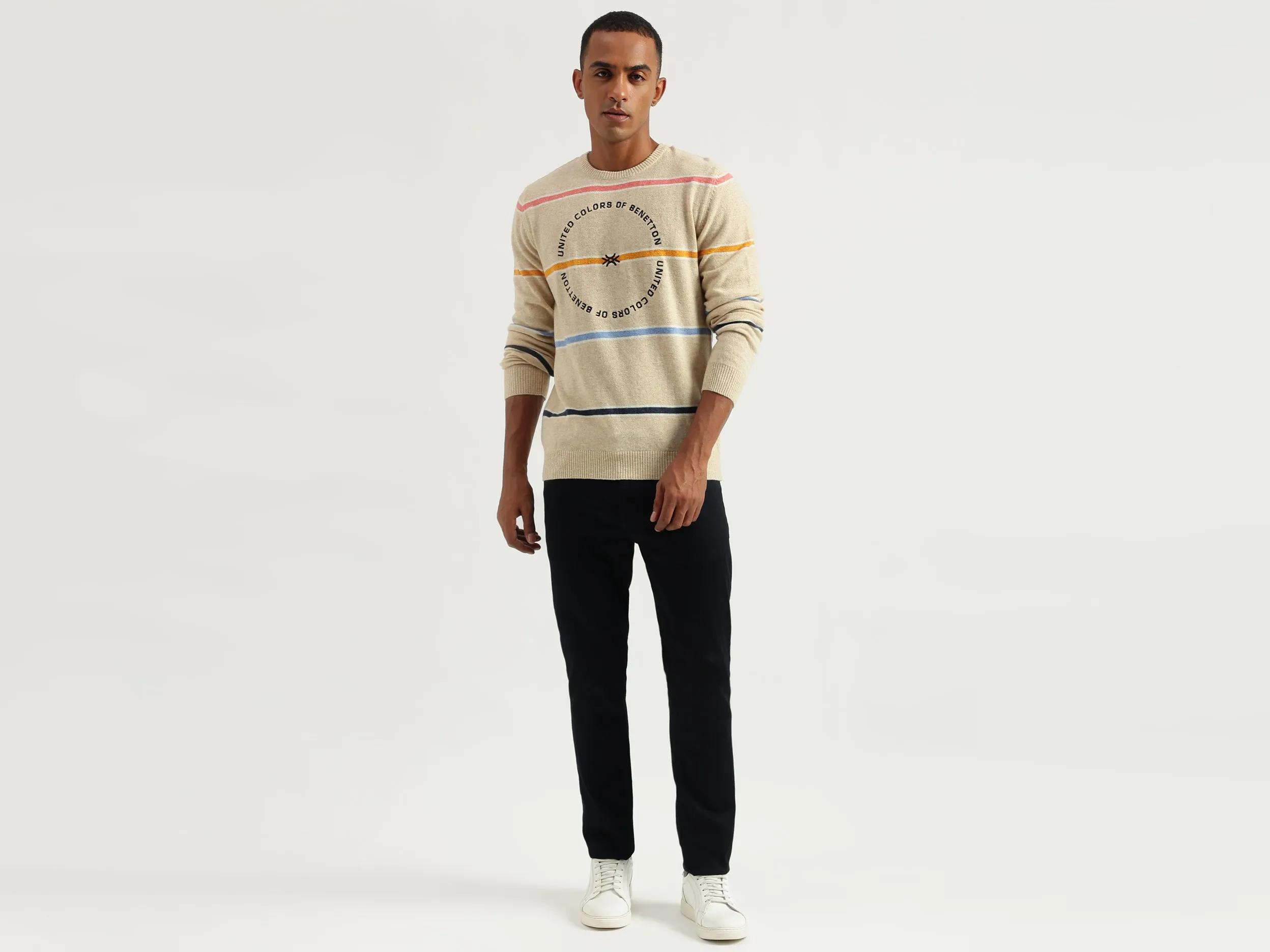 Men's Regular Fit Round Neck Striped Sweaters