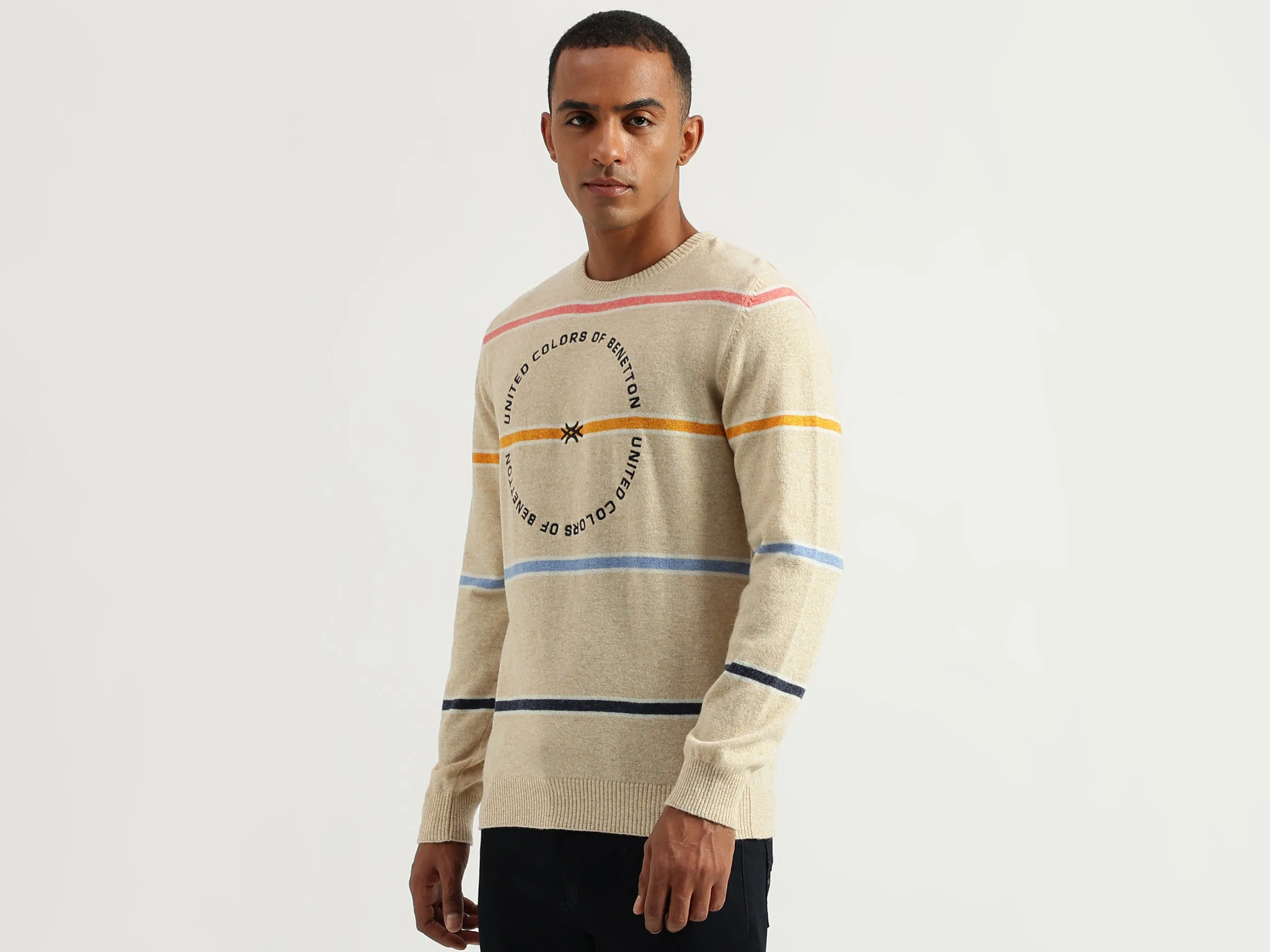 Men's Regular Fit Round Neck Striped Sweaters