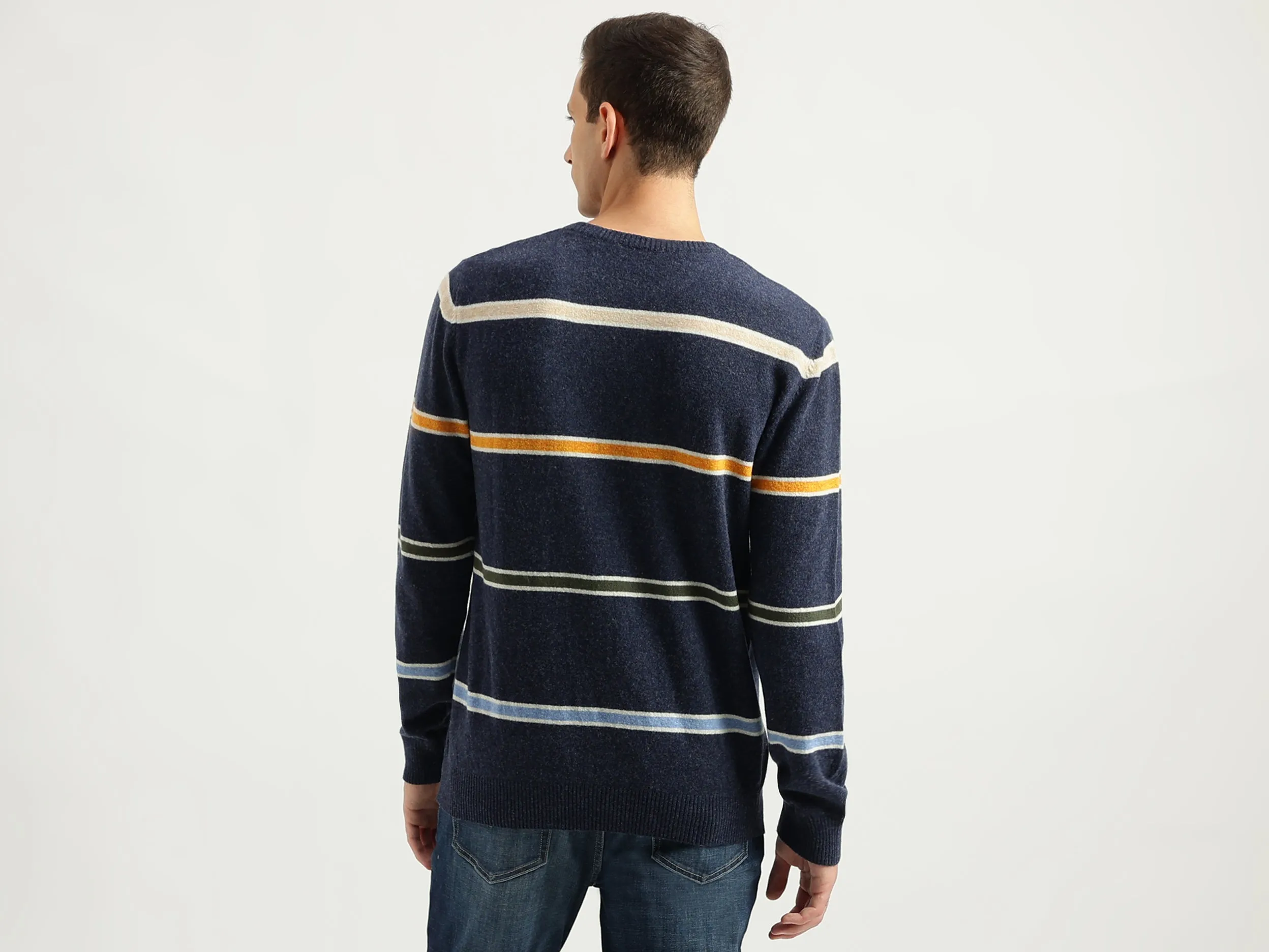 Men's Regular Fit Round Neck Striped Sweaters