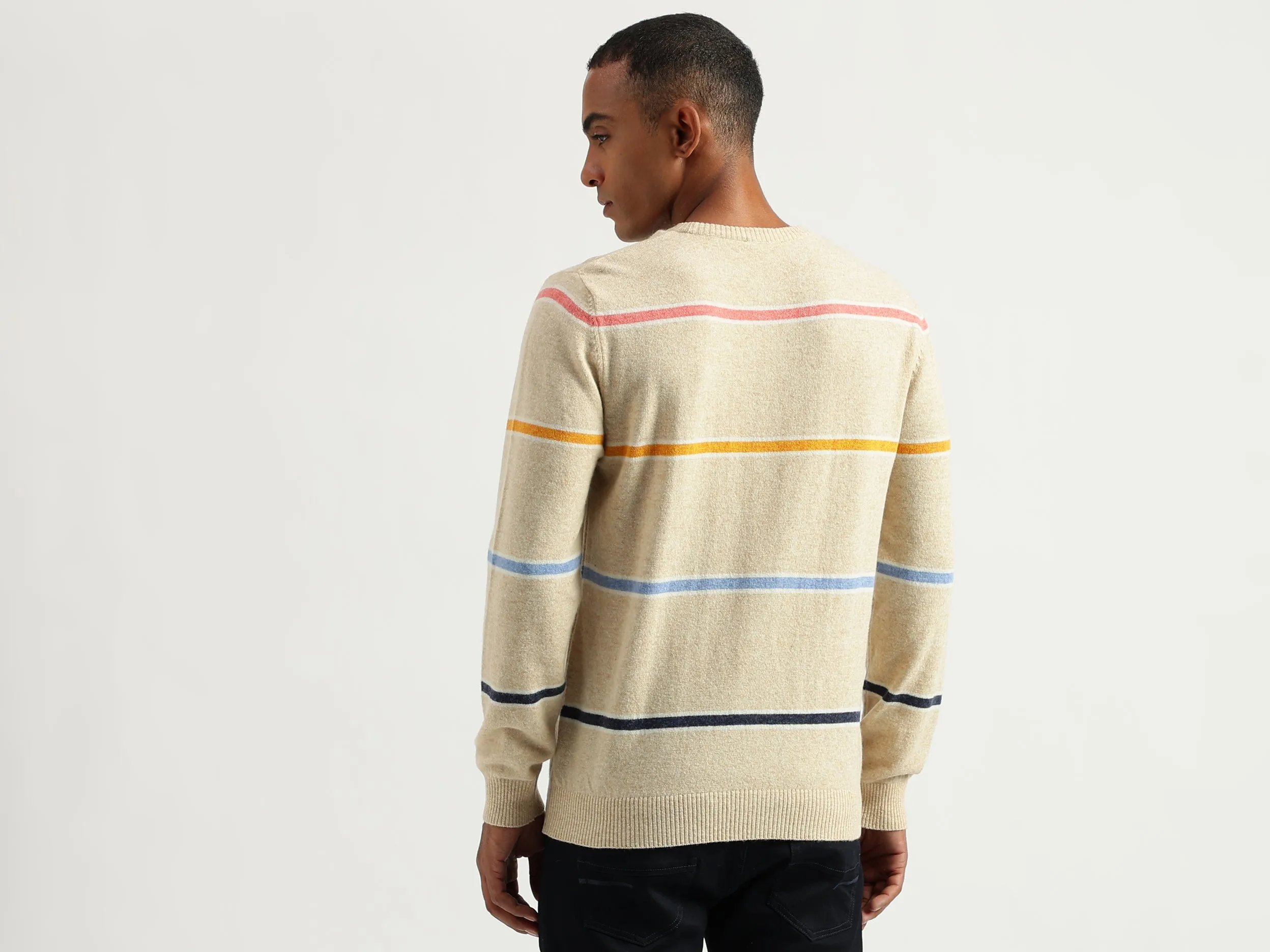 Men's Regular Fit Round Neck Striped Sweaters