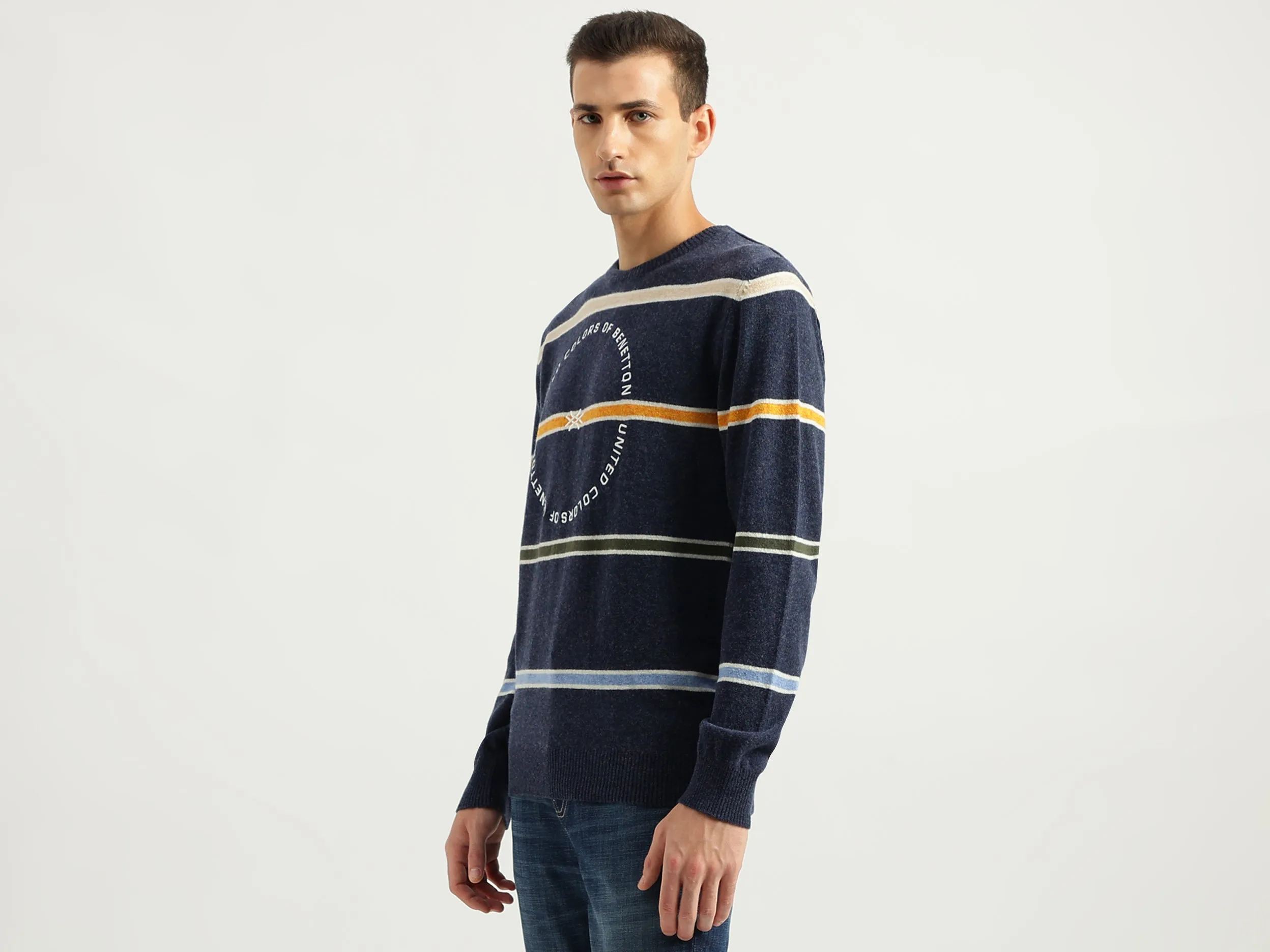 Men's Regular Fit Round Neck Striped Sweaters