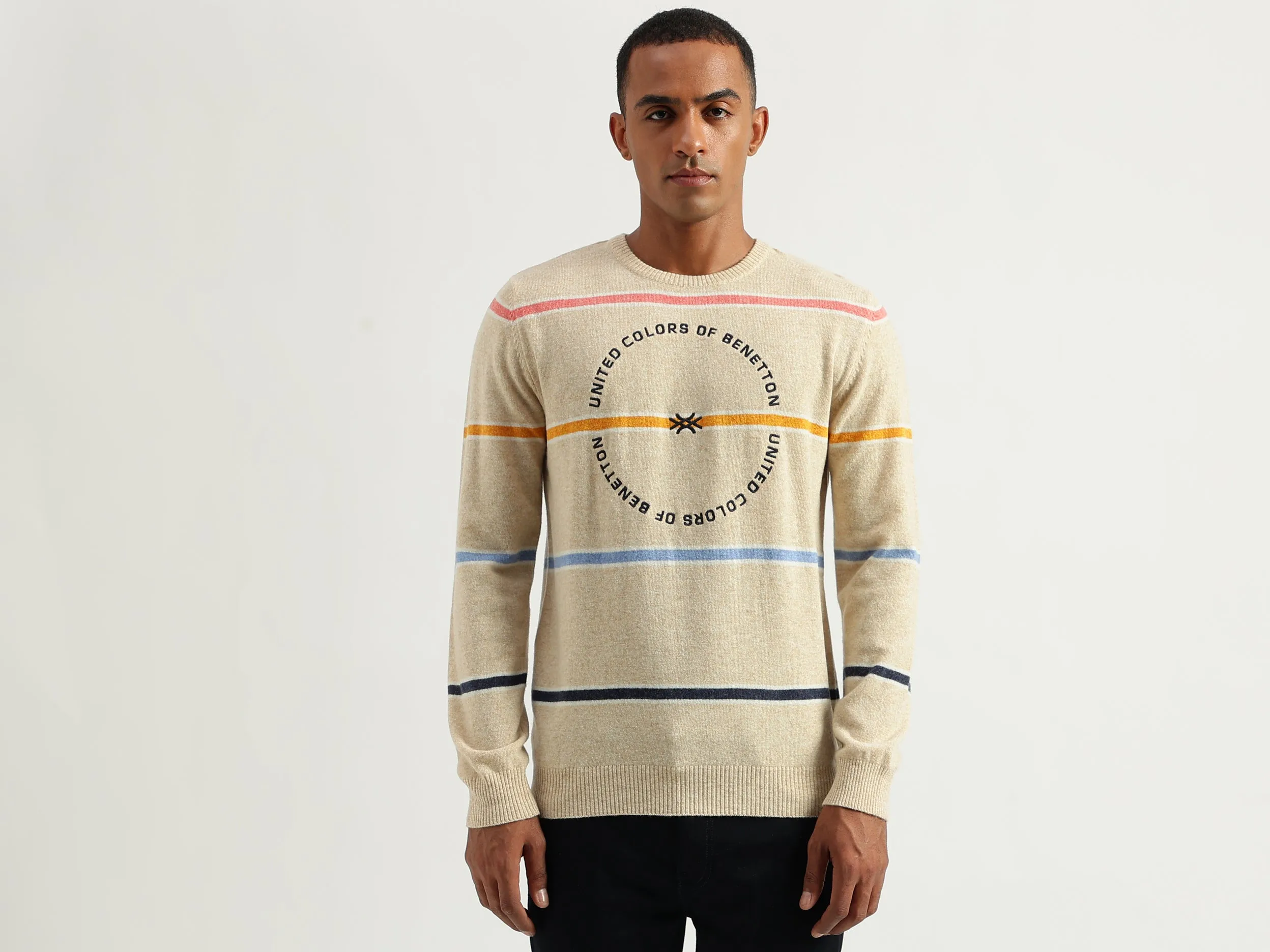 Men's Regular Fit Round Neck Striped Sweaters