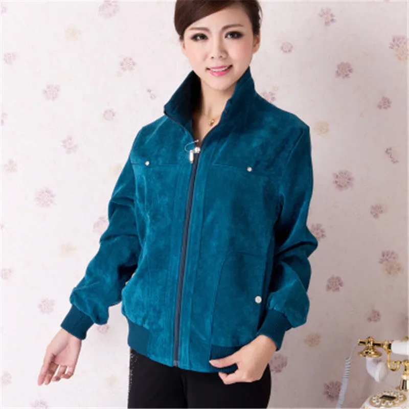 Middle-Aged Women Short Cardigans Coats Long Sleeve Slim Plus Size Corduroy Jackets