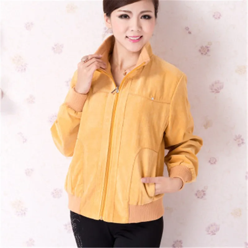 Middle-Aged Women Short Cardigans Coats Long Sleeve Slim Plus Size Corduroy Jackets