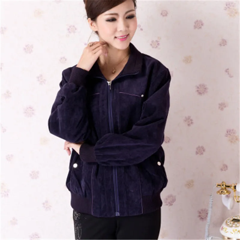 Middle-Aged Women Short Cardigans Coats Long Sleeve Slim Plus Size Corduroy Jackets