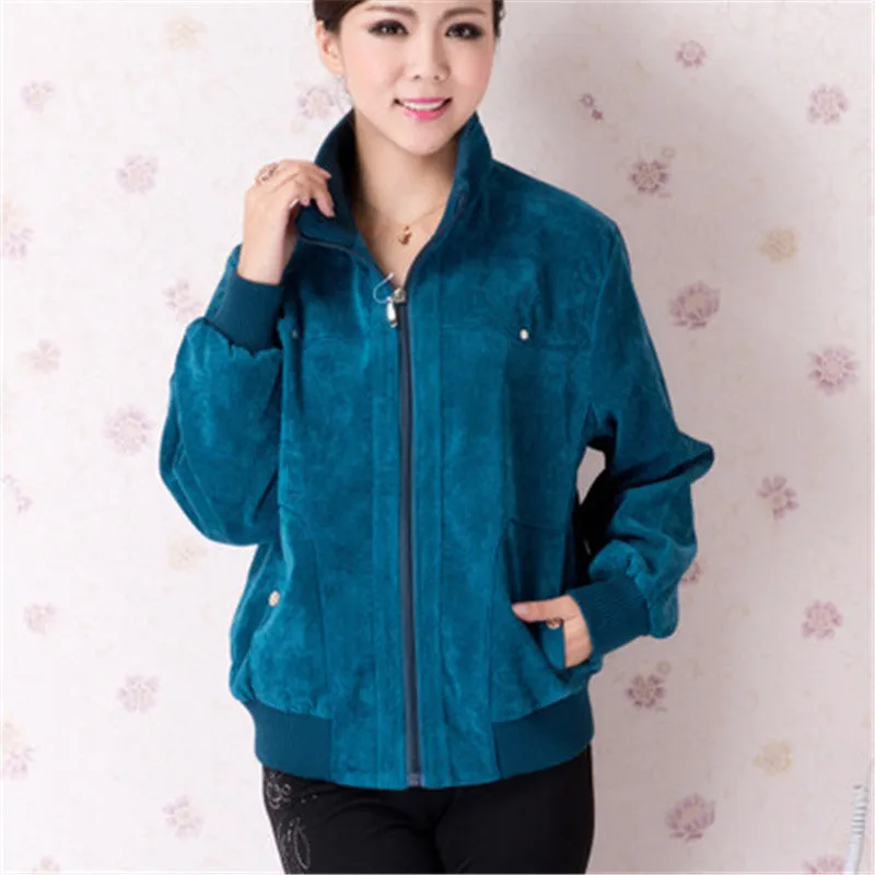 Middle-Aged Women Short Cardigans Coats Long Sleeve Slim Plus Size Corduroy Jackets