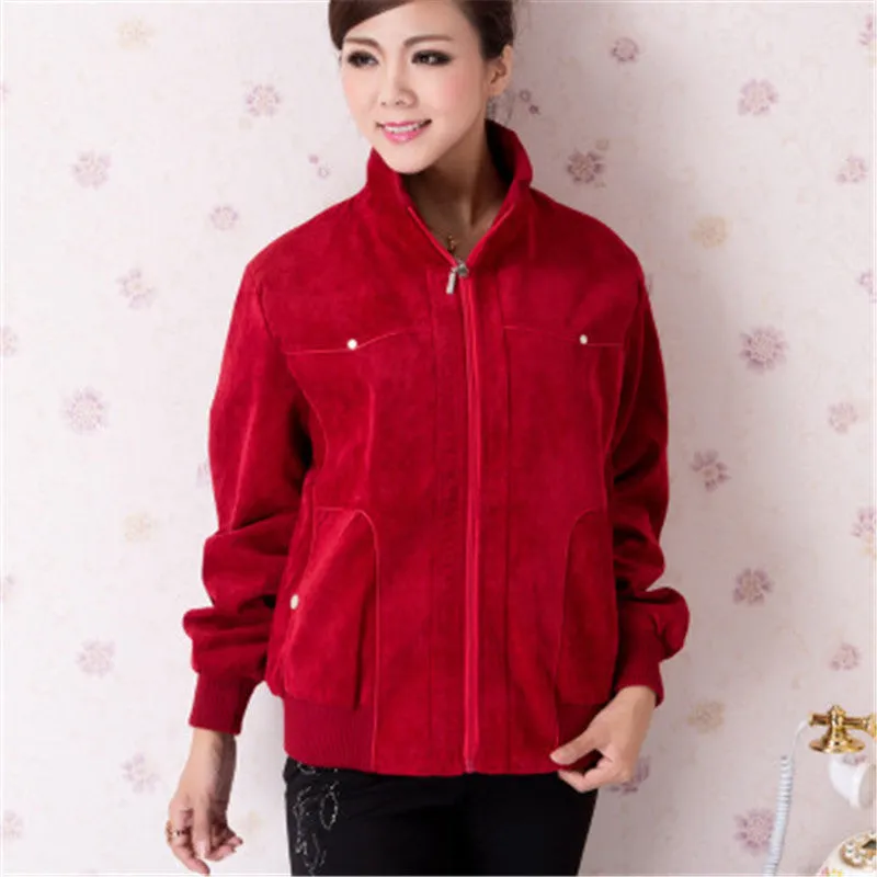 Middle-Aged Women Short Cardigans Coats Long Sleeve Slim Plus Size Corduroy Jackets