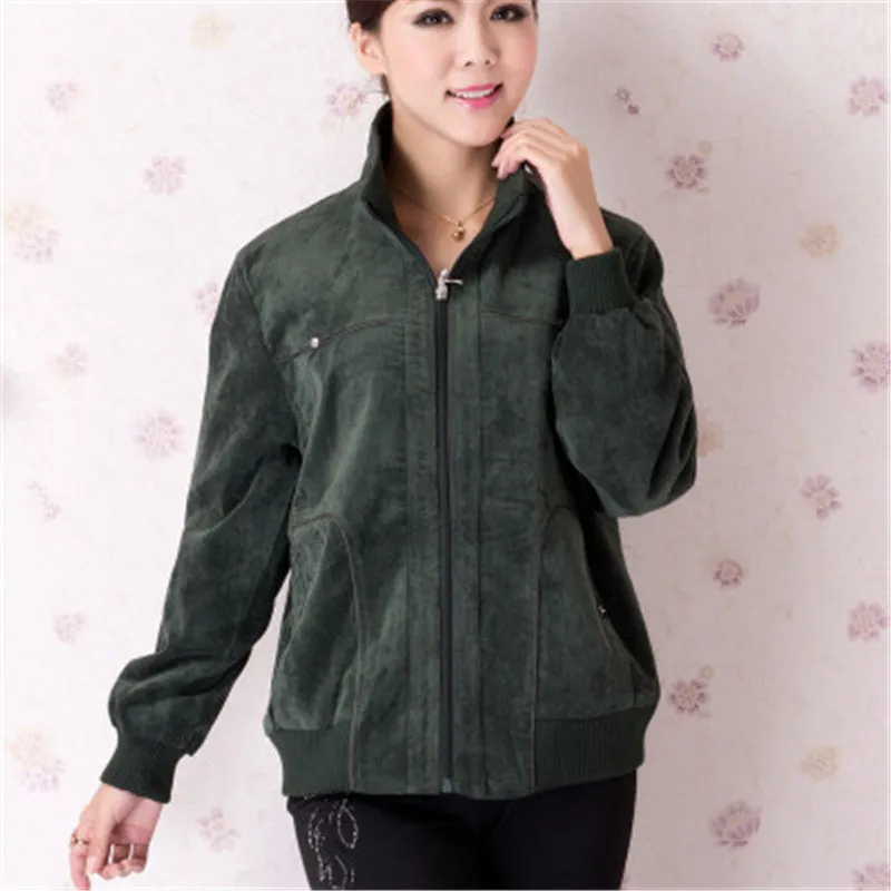 Middle-Aged Women Short Cardigans Coats Long Sleeve Slim Plus Size Corduroy Jackets