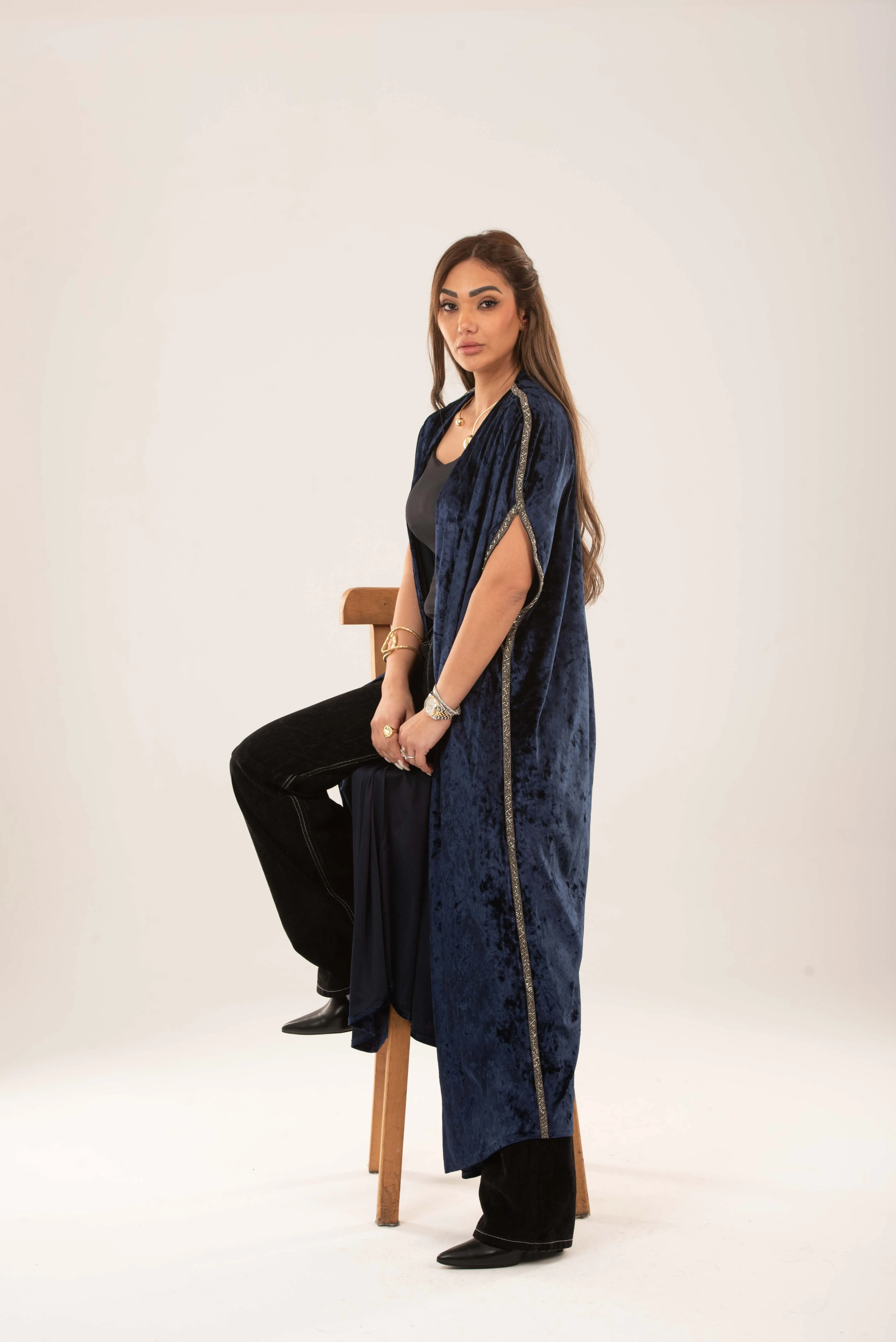Midnight velvet long kimono