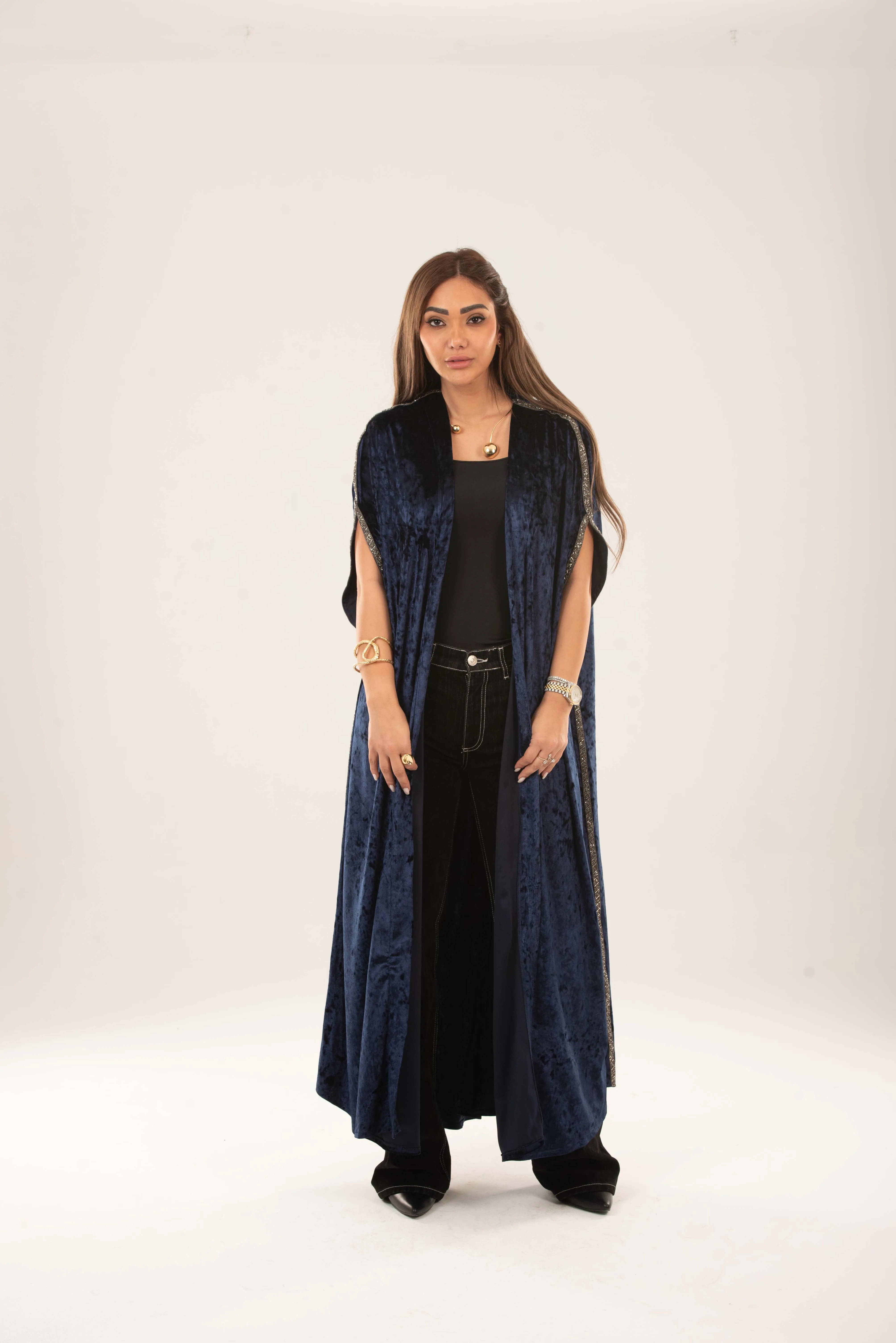 Midnight velvet long kimono
