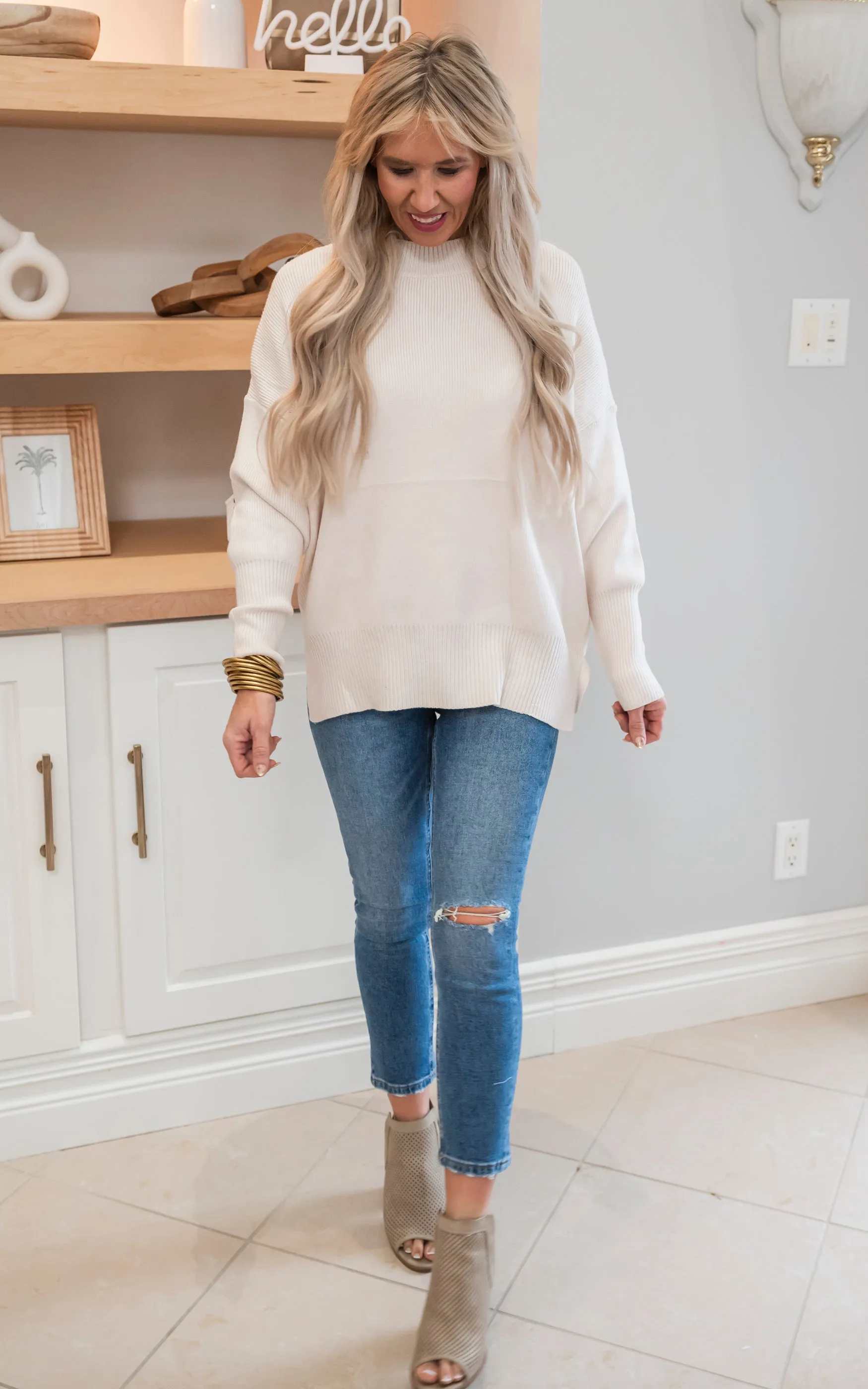 Mock Neck Ribbed Knit Oversized Sweater - Final Sale