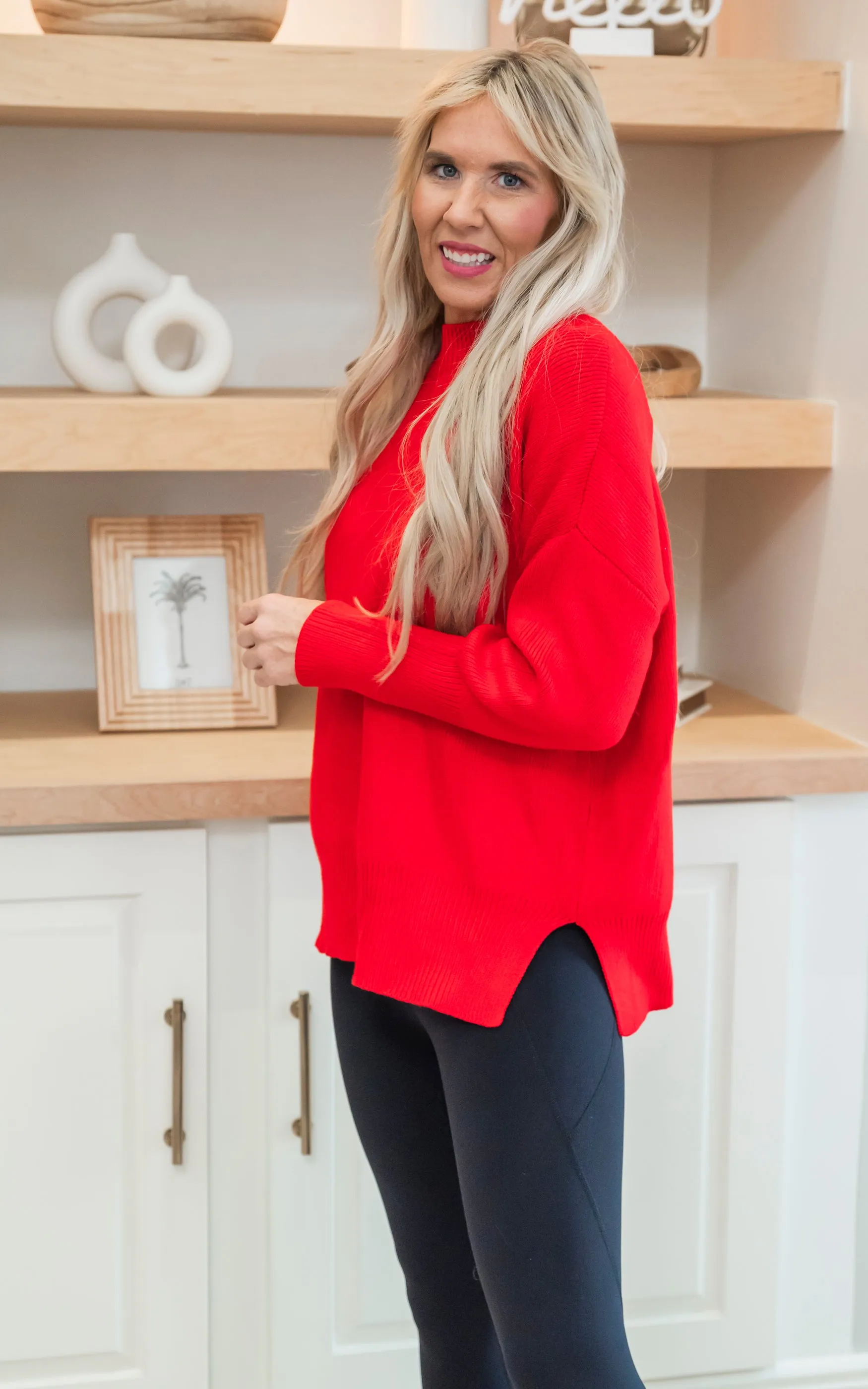 Mock Neck Ribbed Knit Oversized Sweater - Final Sale