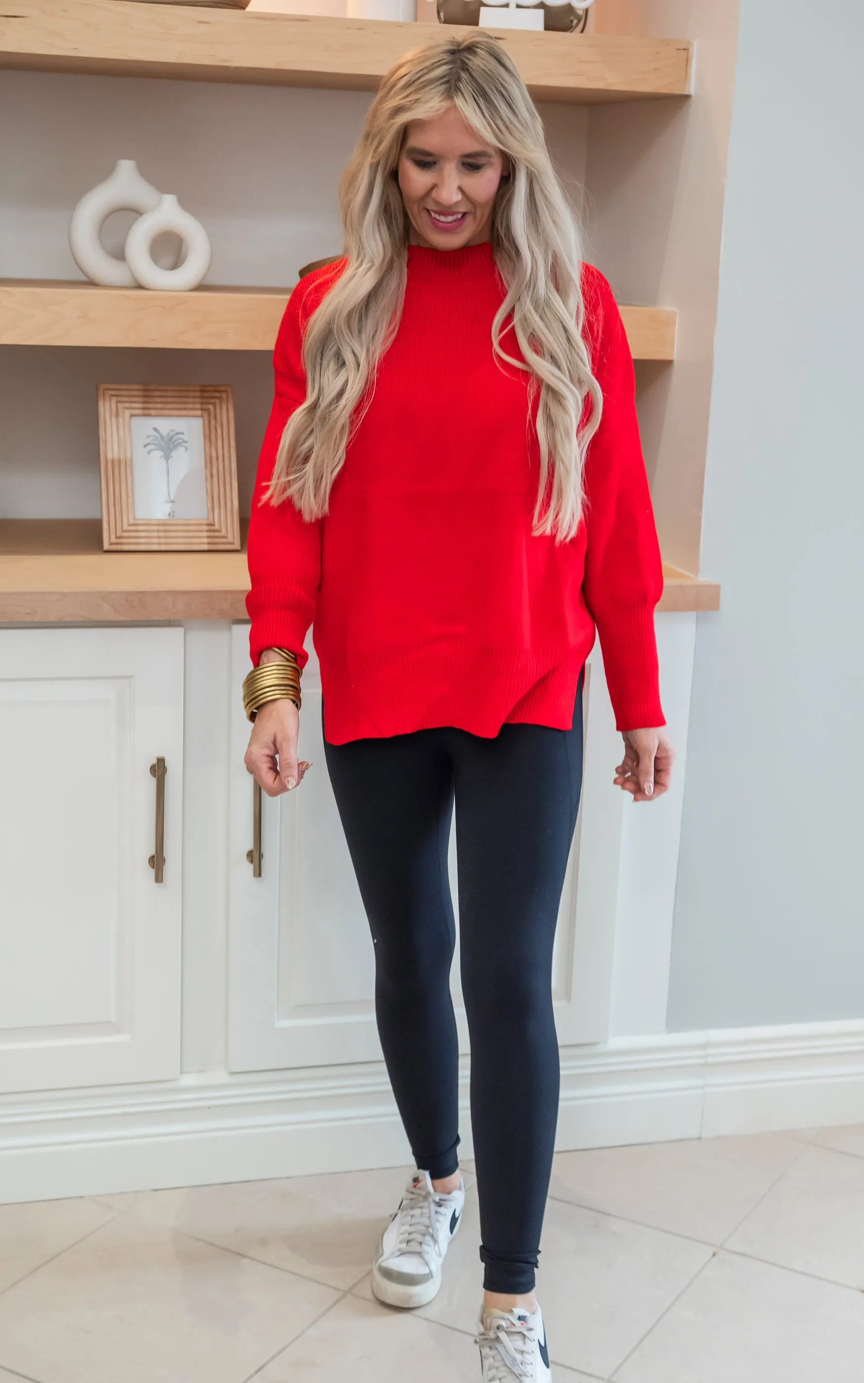 Mock Neck Ribbed Knit Oversized Sweater - Final Sale