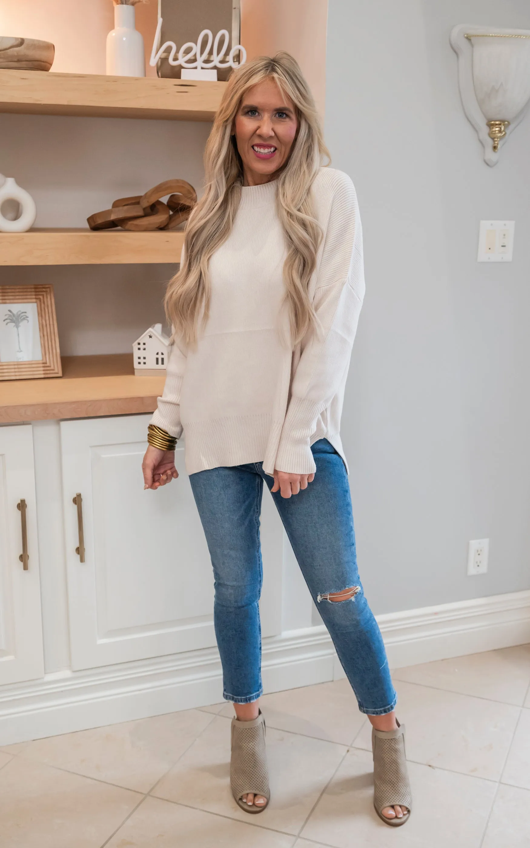 Mock Neck Ribbed Knit Oversized Sweater - Final Sale