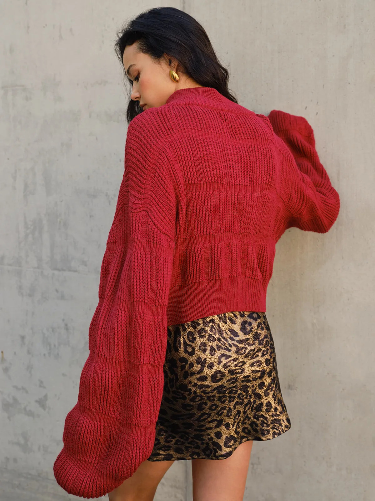 Mock Neck Zipper Short Cardigan