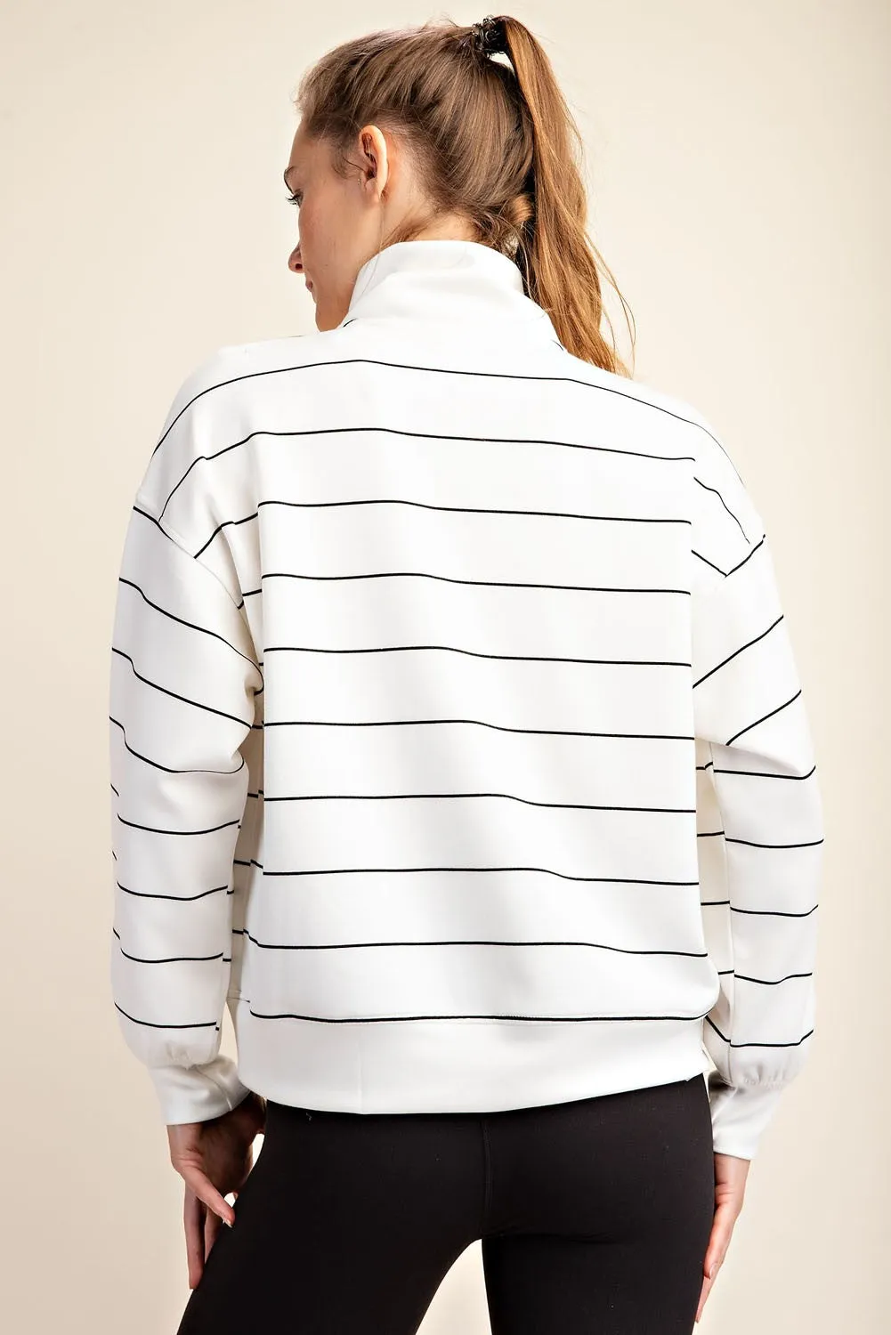 Modal Stripe Quarter Zip Mock Neck Pullover | RAE MODE